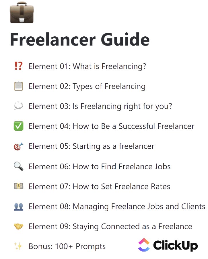 TheDevinSwan's tweet image. People make more than $117,000 just from freelancing
You can do the same but if you know the right way
And so I have prepared a Clickup resource of Freelancing Guide
And for 24 hours, it's FREE
1. Follow me (so I can DM you)
2. RT this tweet
3. Reply "freelancing"