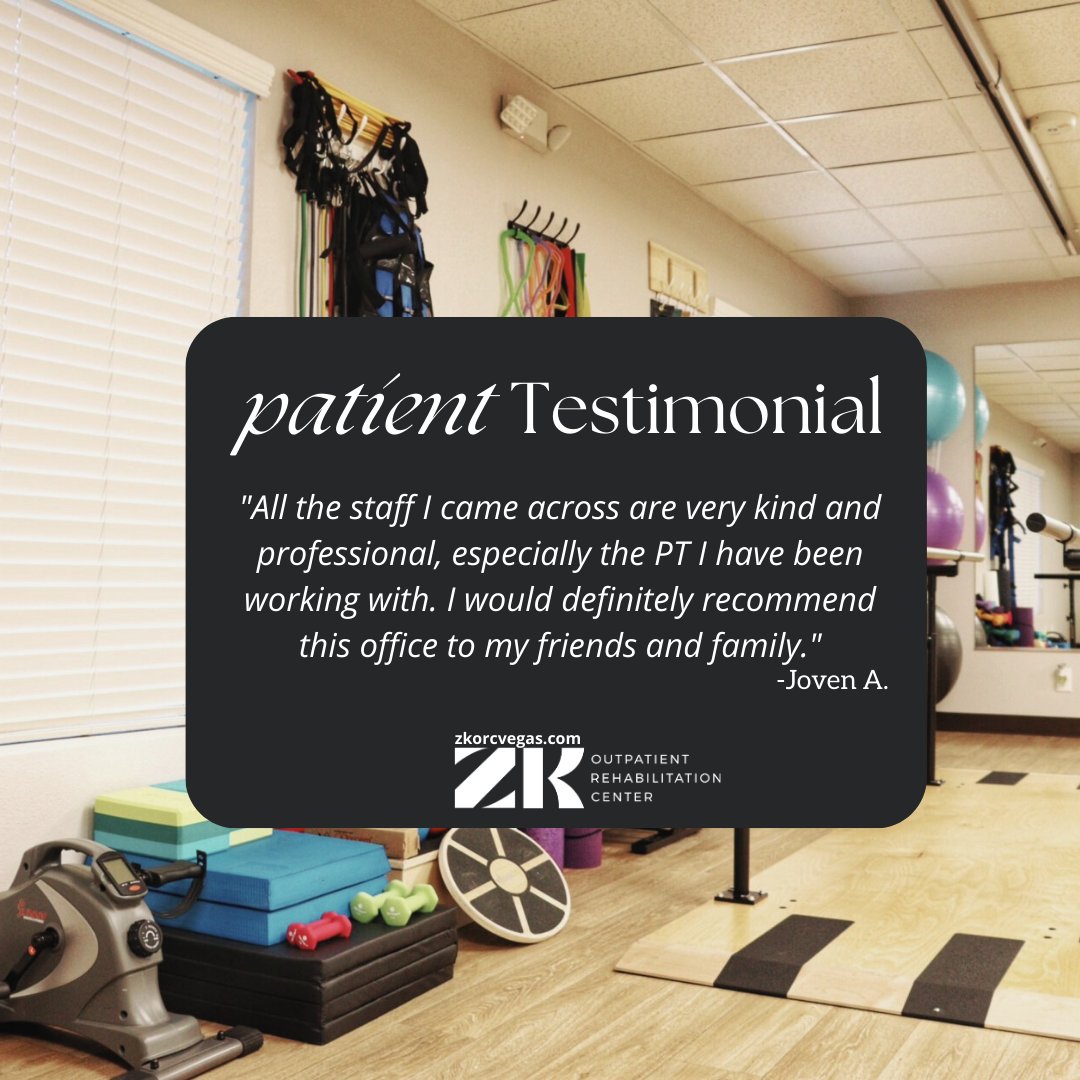 ZKptrehablv's tweet photo. At #zkptrehablv, we love knowing our patients can trust ZK Outpatient Rehabilitation Center to provide them with the care they need and deserve.  If you or someone you know is living with an injury or a life-changing physical condition, we can help. Call today at (702) 840-1222. https://t.co/jvRVzb5qFu