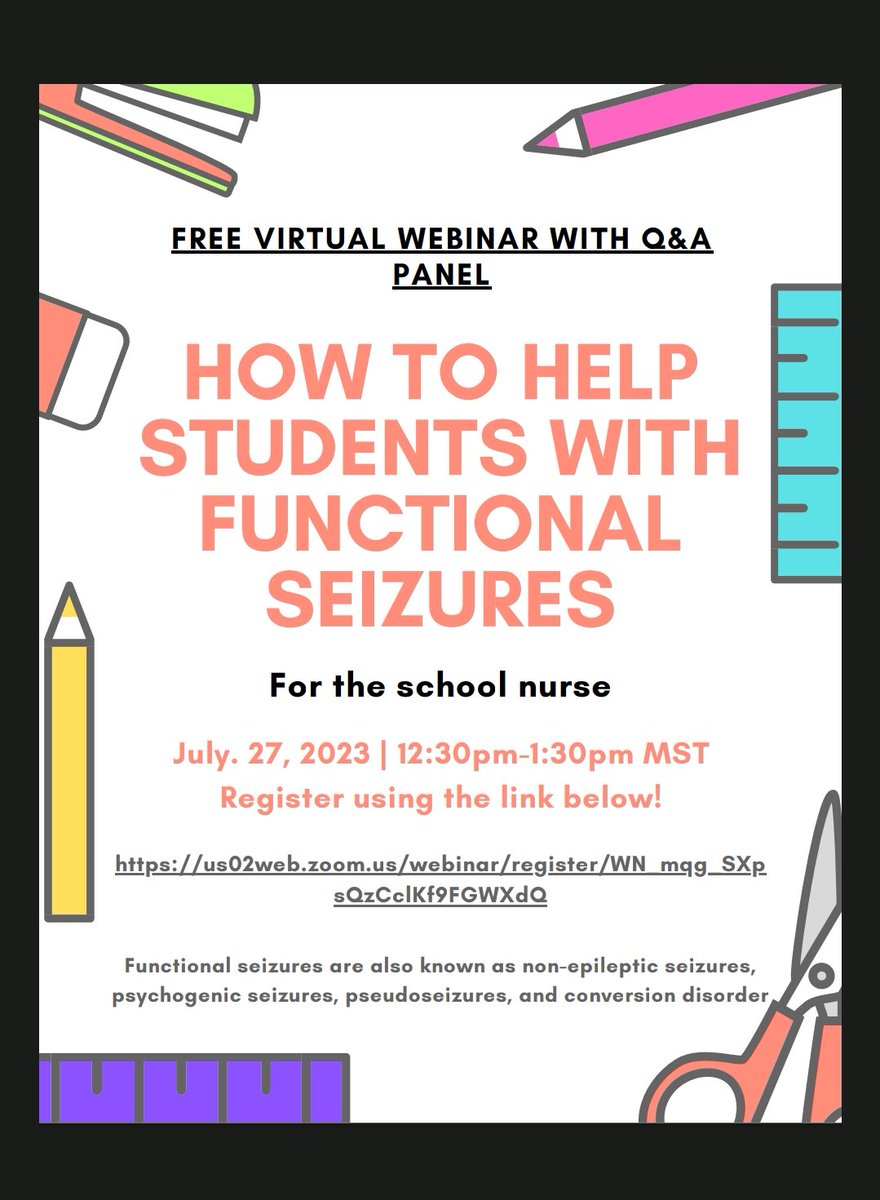 Meagan Watson, MPH, MBAc (@mwatson_fnd) on Twitter photo FREE Webinar for school nurses on How To Help Students With Functional Seizures. 7/27 @ 12:30pm MT. Register using the link in the flyer!! This is a collaborative effort btw <a href="/FNDSociety/">Functional Neurological Disorder Society</a> Peds SIG and <a href="/FNDHope/">FND Hope International</a>. Please help spread the word! FREE Webinar for school nurses on How To Help Students With Functional Seizures. 7/27 @ 12:30pm MT. Register using the link in the flyer!! This is a collaborative effort btw <a href="/FNDSociety/">Functional Neurological Disorder Society</a> Peds SIG and <a href="/FNDHope/">FND Hope International</a>. Please help spread the word!