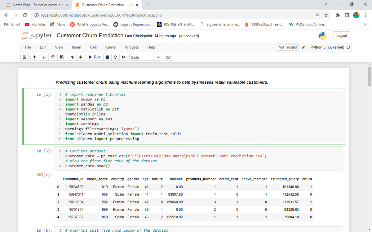 gabrielsimeon_'s tweet photo. Hey everyone,💙 I had to take a break from my GitHub class to Predict customer Churn using Machine learning algorithms to help businesses retain valuable customers. #JupyterNotebook #CustomerChurnPrediction #dataproject #workinprogress https://t.co/nllXabJEdB
