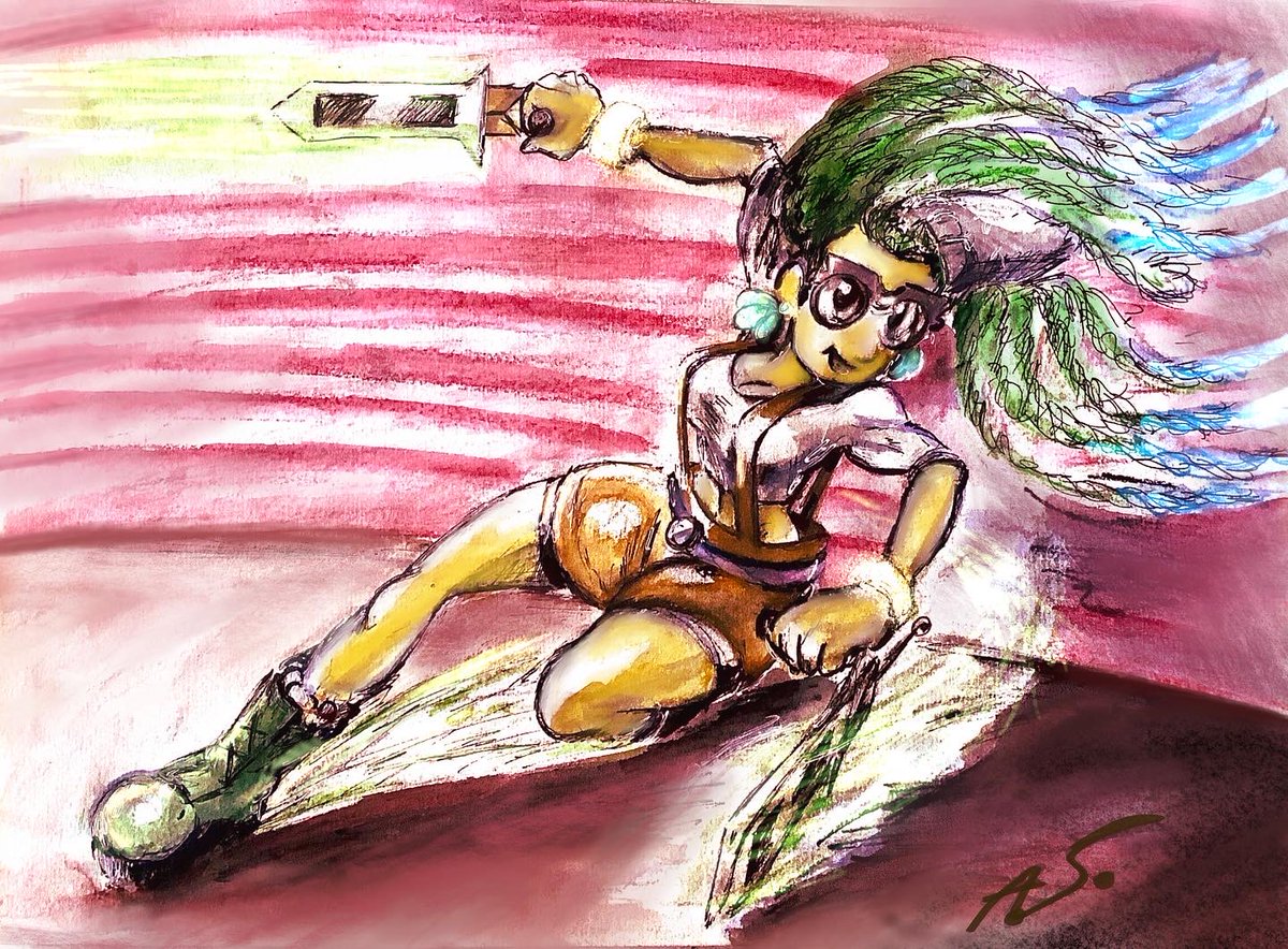 cerulean_mocha's tweet photo. Dual bladed characters take on a lot of stress. 🥲
#watercolor #Watercolour #comics #solforce #gymgirl #gymnast #dualblades #Kaiju https://t.co/BWNEP3RO0t