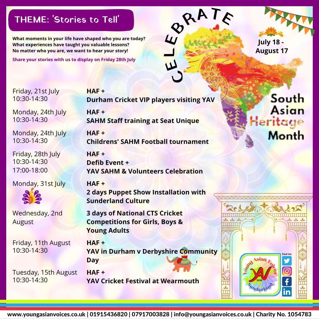 🌟🥳 looking forward to celebrating #SouthAsianHeritageMonth with young people, community members, friends &amp; partners until Aug 17 via a range of fun activities &amp; provisions🙌🏻 

ThankYou to especially <a href="/tfcsunderland/">Together for Children</a>, @DhamCGrassroots, <a href="/TNLComFund/">The National Lottery Community Fund</a>, <a href="/phf_uk/">Paul Hamlyn Foundation</a> for all the support 🙏