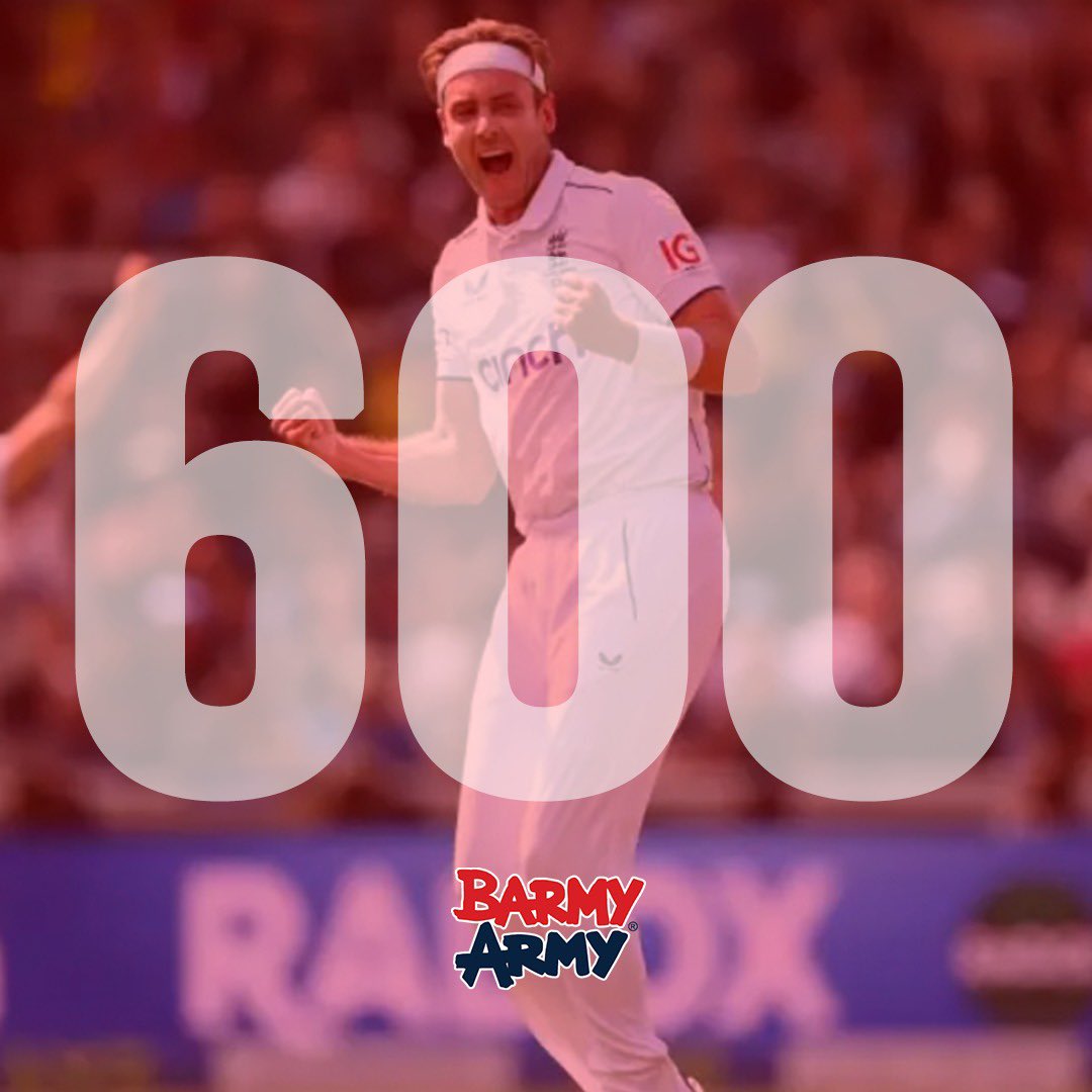 TheBarmyArmy's tweet photo. STUART BROAD HAS 600 TEST WICKETS 🏴󠁧󠁢󠁥󠁮󠁧󠁿👏

A completely phenomenal achievement from one of our best ever.

#Ashes https://t.co/5LqOuxTW5r