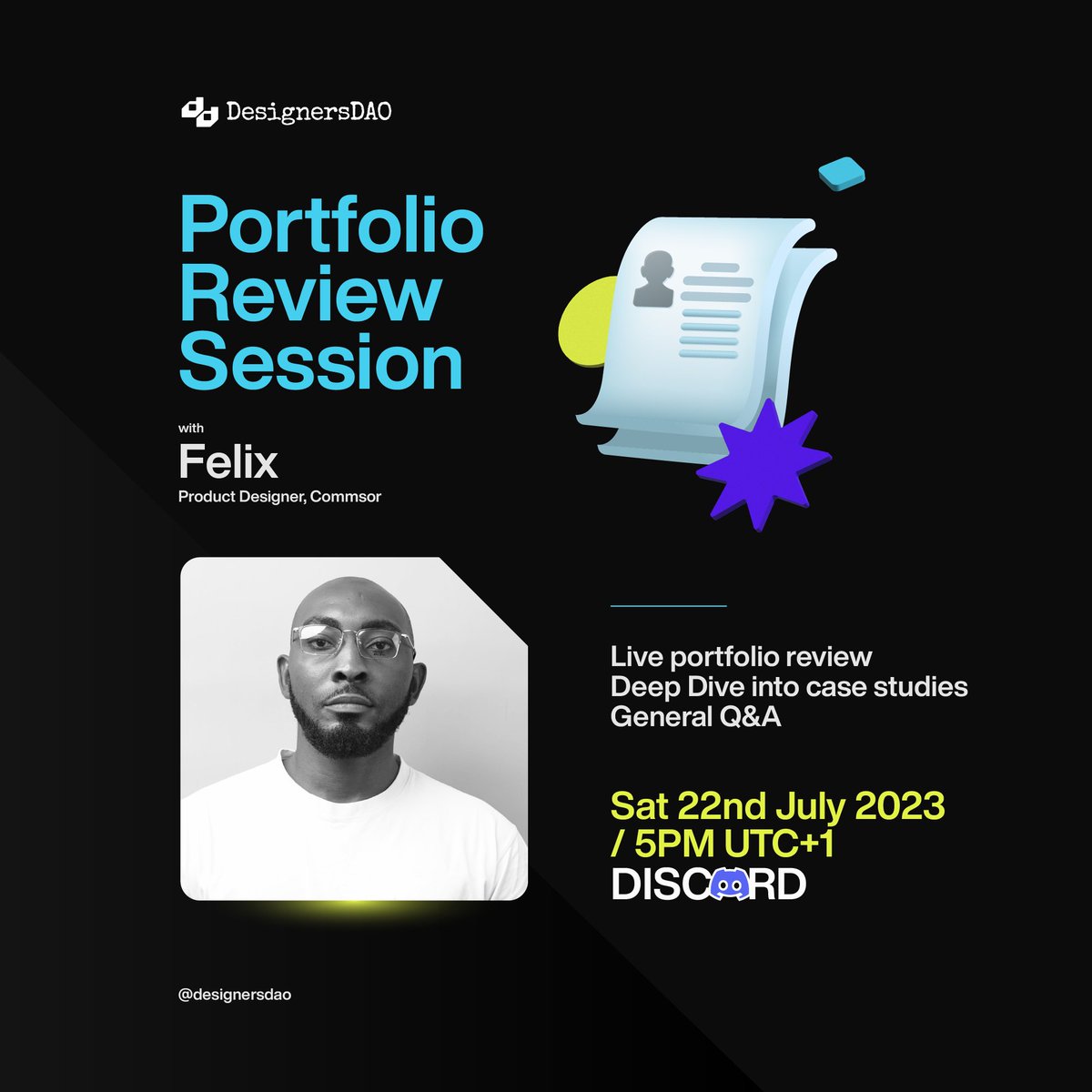 Write case studies or simply display final designs? Present projects in single columns or grids? What do companies look out for in a design portfolio? We answer these top questions and more at the live portfolio review session with @Felix_Eny, happening on the 22nd of July.