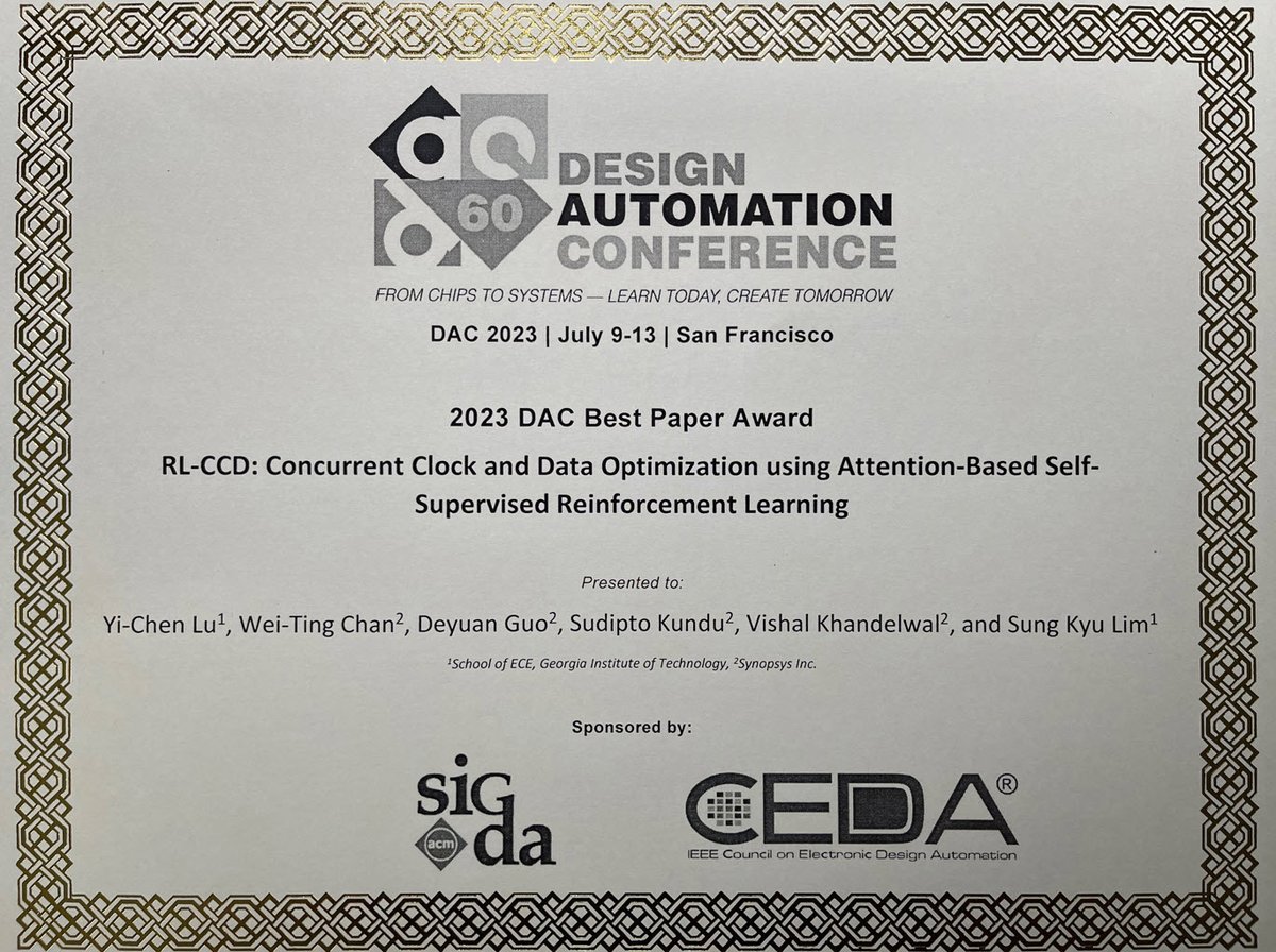Synopsys's tweet photo. Congratulations to Synopsys' EDA Group on their 2023 Best Paper Award! They were honored in collaboration with @GeorgiaTech for their research report: https://t.co/R84j4ouoQm

Supporting academia is a key initiative for Synopsys, highlighted through our #SARAProgram. https://t.co/v4EAmPbzJy