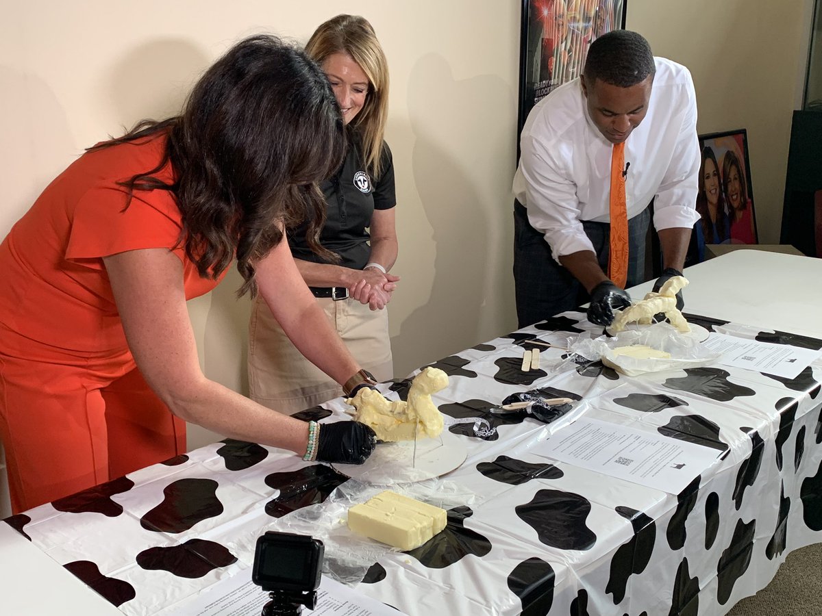KarinaCheungTV's tweet photo. It’s BUTTER TIME! @adamideast and @nbc4i are gearing up for reveal day for the 2023 butter cow display at the Ohio State Fair! Can’t wait to see how this segment turns out! https://t.co/9BVhcESHiA