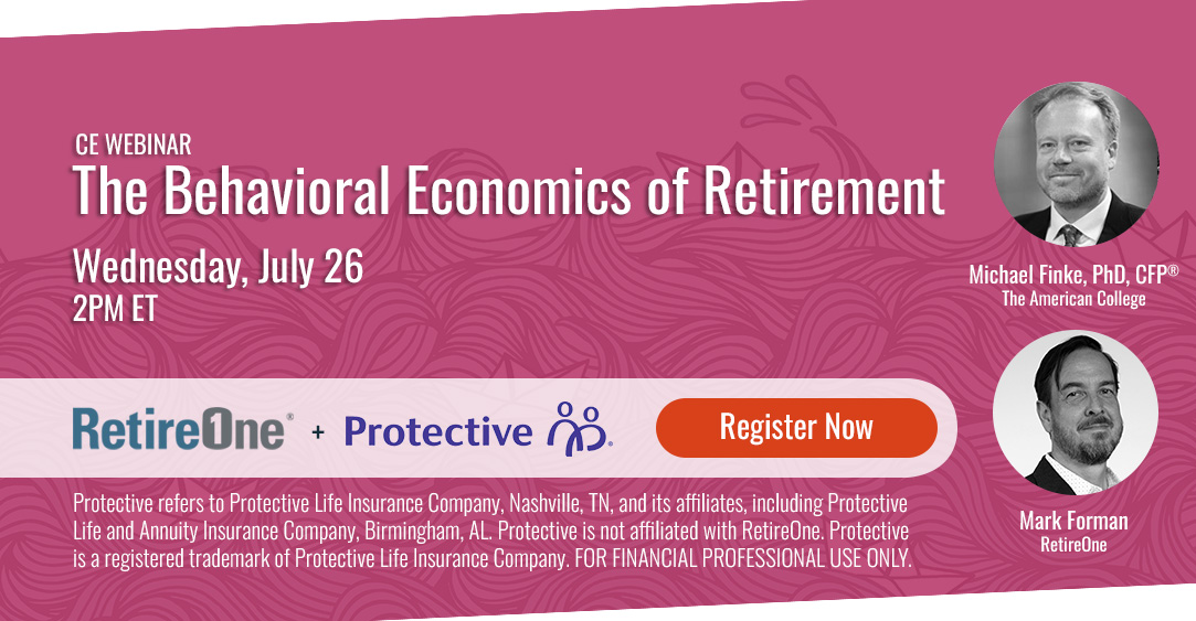 RetireOne's tweet image. Saving for retirement can be an emotional experience. Join @FinkeonFinance on Wedensday, July 26 at 2PM ET to learn the science behind  emotional investing.

Register now: edu.retireone.com/FinkeBehaviora…

#webinar #retirementplanning #retirement #economics