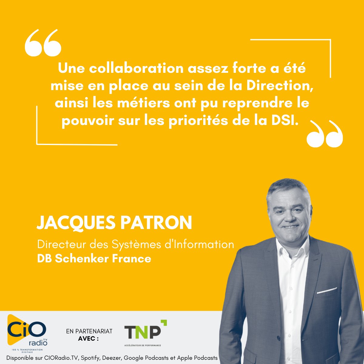 [INTERVIEW] 🎙️

🔊Ecoutez sur : lnkd.in/eiv6veXv

Billie Ducourant interviewe Jacques Patron, Directeur des Systèmes d'Information chez @DBSchenker, sur <a href="/cioradio_tv/">CIO Radio.Tv</a>.

🤝En partenariat avec @TNPConsultants.

#logistique  #digital