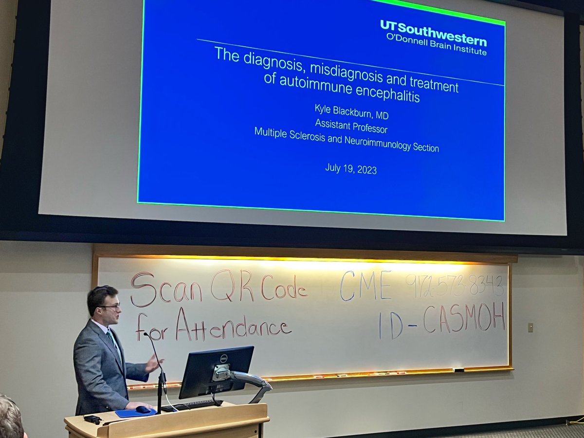 ShaidaKhanDO's tweet image. Phenomenal Grand Rounds by my brilliant friend/colleague Dr. Blackburn!! Very informative &amp;amp; well structured talk speaking on the diagnosis/misdiagnosis of autoimmune encephalitis. Exciting to hear about some emerging therapies &amp;amp; clinical trials on the horizon 🌟@kyleblackburnmd
