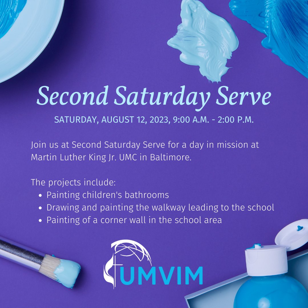 Join us at Second Saturday Serve for a day in mission in Baltimore. Second Saturday Serve events are VIM projects organized across the Baltimore-Washington Conference to engage more people in mission.  Put your faith into action.  Registration is $25.   
bwcumc.org/second-saturda…