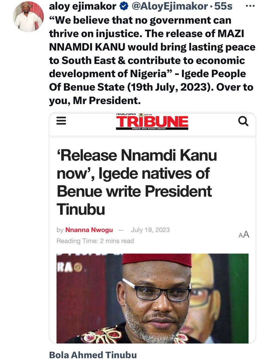 Igede people of Benue state demands for the release of Mazi Nnamdi Kanu. @officialABAT #FreeMaziNnamdiKanuNow