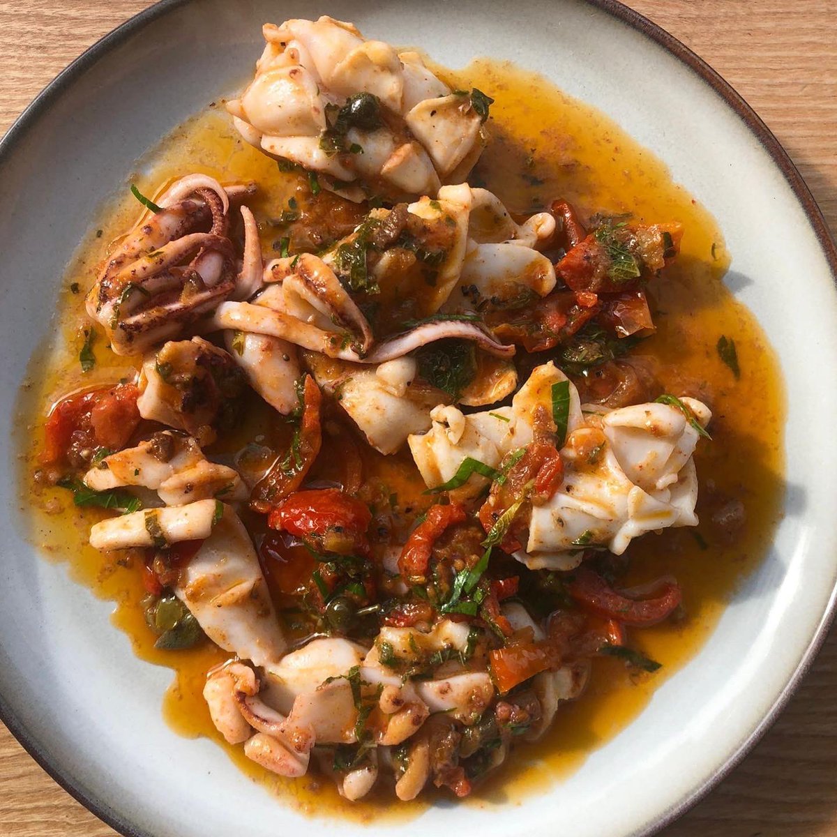 FirstCoast1's tweet image. Squid, smoked paprika salsa verde
