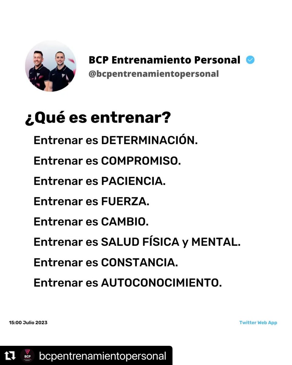 Entrenar 💪🏻💥 con nuestros asociados <a href="/BCP_ep/">BCP Entrenamiento Personal</a> Entrenamiento Personal es mucho más de lo que te imaginas. 🔝 

#AJELeonEsp #empresas #emprendedores #jovenesempresarios  #Leonesp
