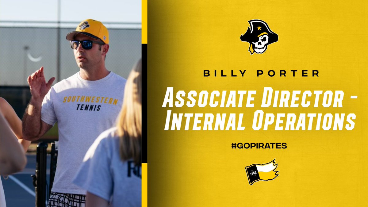 The Southwestern University Athletic Department has elevated Head Tennis Coach Billy Porter to the role of Associate Athletic Director - Internal Operations. Congratulations Coach Porter on your new role! 👏 Read about Coach Porter’s hire here southwesternpirates.com/general/2022-2…