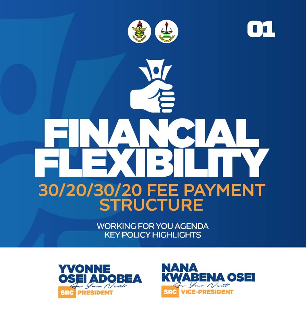 osei_adobea's tweet photo. THE 30/20/30/20 AGENDA

To alleviate financial pressure, the SRC will advocate for financial flexibility in the payment of the school fees, allowing students to manage their finances more effectively. 
The 30/20/30/20 policy will allow school fees to be paid in four installments. https://t.co/J7dp1rlkDS
