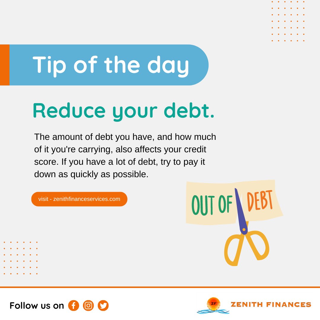 zenithfinances's tweet photo. Take Control of Your Finances: Reduce Debt, Elevate Your Credit Score! Managing your debt plays a significant role in shaping your creditworthiness. Embrace the journey of reducing your debt burden by making consistent payments and prioritizing financial discipline.
#creditscore https://t.co/VUUfBx3G7m