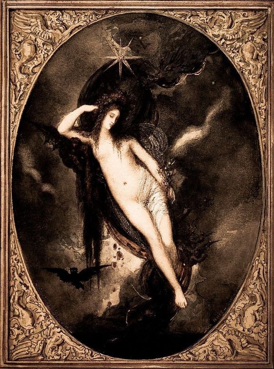 aromaleigh's tweet photo. SACRED VAPOUR, from the Hypnos: God of Sleep collection. This beautiful neutral is a shimmering buff champagne with borealis sparkles.

Artwork: "Night" by Gustave Moreau (depicting Nyx, the mother of Hypnos)

Shop the new collection here: https://t.co/hnamxeXx5e https://t.co/FxsmqIuumv