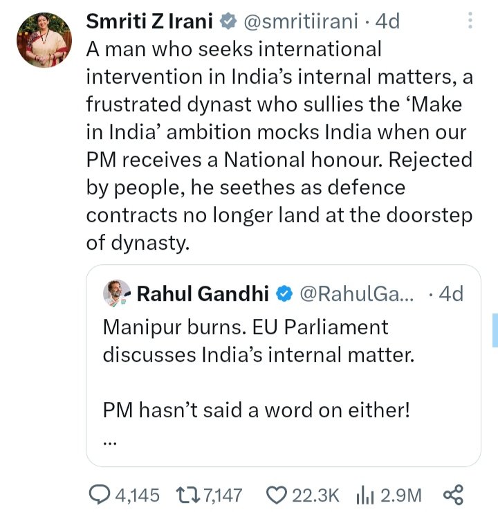 xavvierrrrrr's tweet photo. Pic 1 - Rahul Gandhi showed his concern to Manipur people. Coward @smritiirani bark on RaGa and talked nonsense about him. 

Pic 2 - Today two kuki girls were paraded naked in the same Manipur. Coward @smritiirani completely went on silent mode

Shameless Smriti
#ManipurViolence https://t.co/XO0oNt22K8