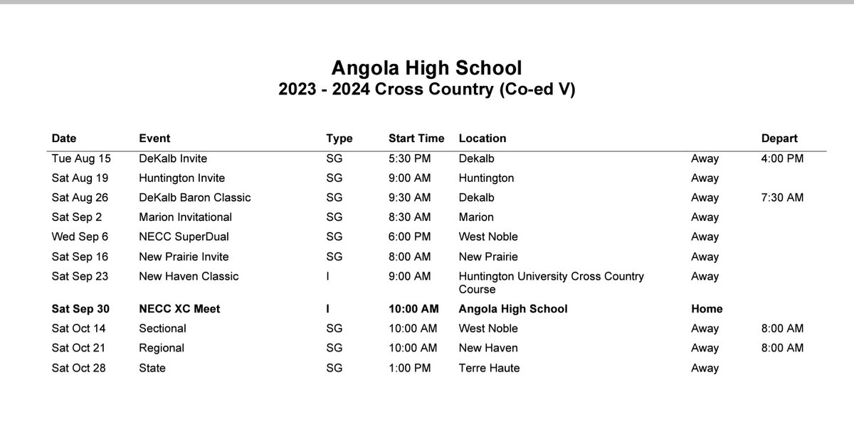 RossShanem's tweet photo. Here is the 2023 Hornet XC schedule

 @AngolaXCountry  @SteveLantz1 https://t.co/zMfhowm82z
