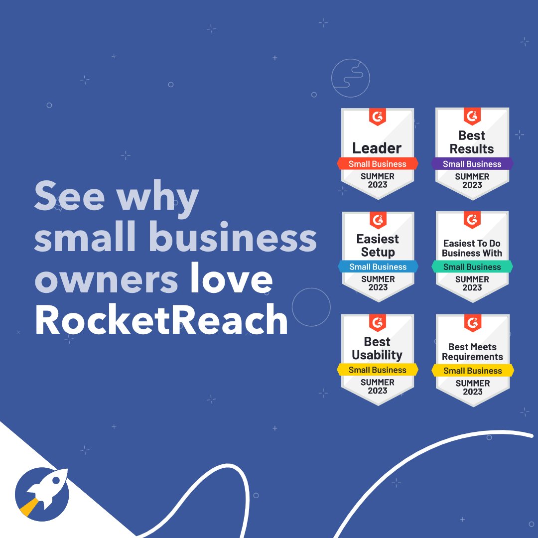Small businesses, listen up! 📣 RocketReach is your answer, and we've got 52 G2 Summer Badges to prove it! Get accurate contact details and save time with our user-friendly interface. 🌐 hubs.ly/Q01V-mRG0 #RocketReach #G2 #SmallBusiness
