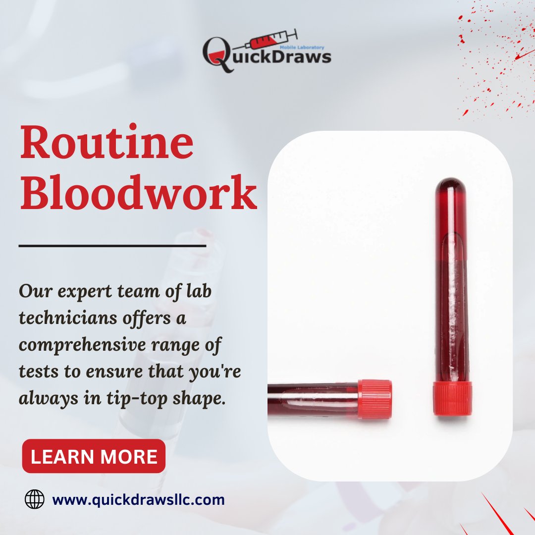 QuickdrawsLab's tweet image. 🩸Routine Bloodwork 

🔍Stay on top of your health with routine blood work!  Detect potential issues early and take control of your well-being.  Our expert team of lab technicians is here to support you on your health journey. 

 CLICK quickdrawsllc.com 

#RoutineBloodwork