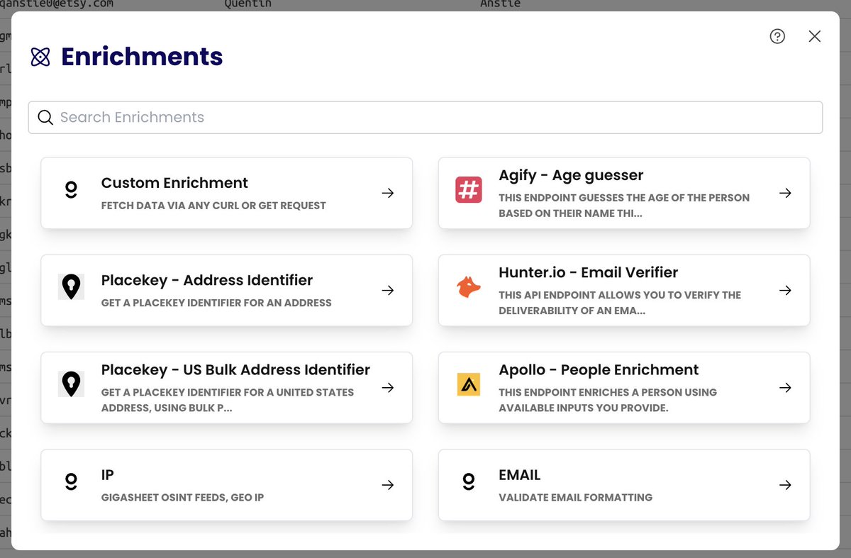 Enriching thousands of rows data has never been easier! Easily combine data from providers like @apollo @hunter & @peopledatalabs + more. Get 10,000 enrichment requests when you sign up for Gigasheet...free 🤑
buff.ly/3K6Dxy5
#salesintelligence #leadgen #demandgen #revops