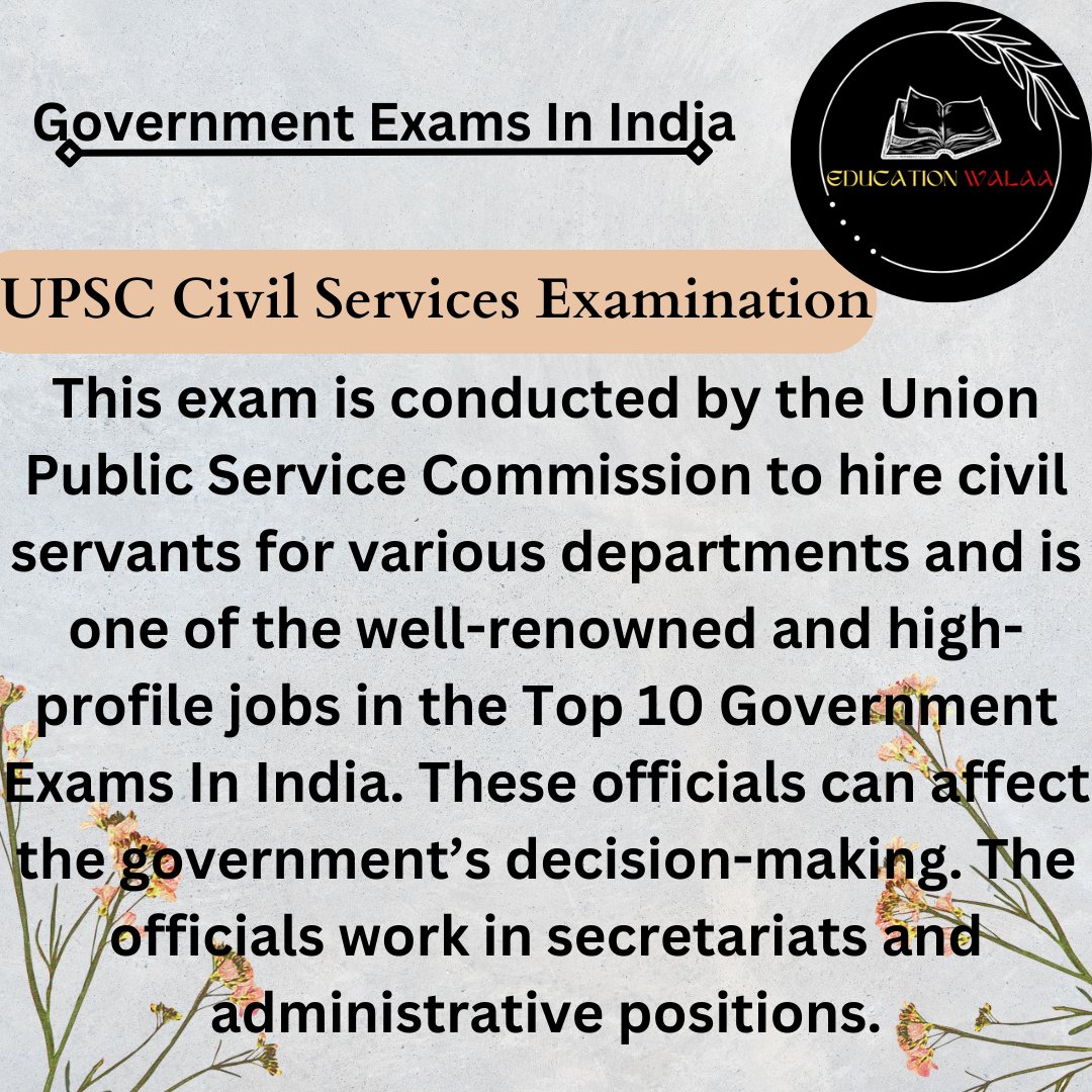 UPSC Civil Services Examination
This exam is conducted by the Union Public Service Commission 

 #dailycurrentaffairs #govtexam #jobsearch #nda #education #upscprelims #rrbntpc #bankpo