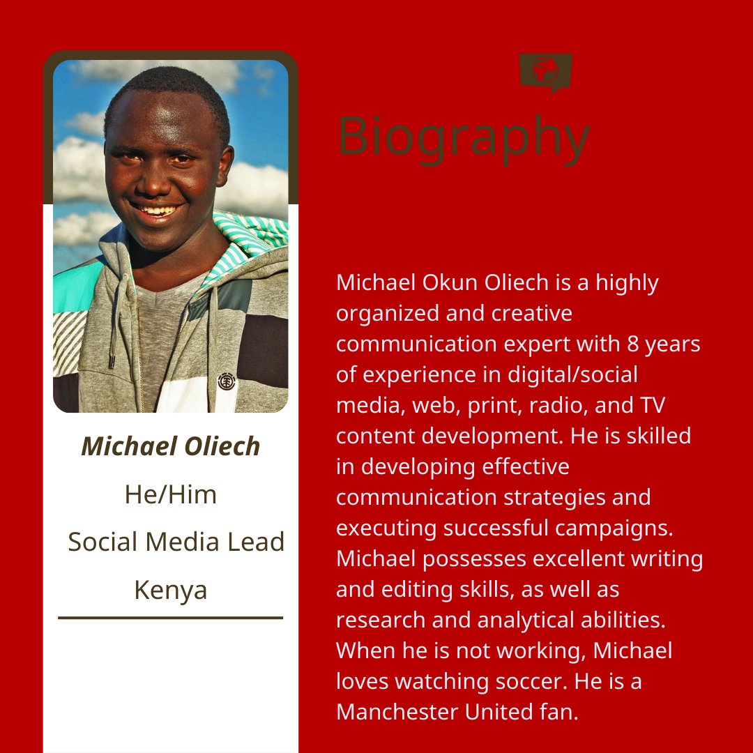 📢 Introducing our new team member, <a href="/MikeOkunson/">Michael Okun Oliech</a>!

Michael is our new Social Media Lead and he is excited to join the team.

This week, we'll be sharing bios of each member of our team. We're so excited to show you the amazing people who make up our organization.

#meettheteam
