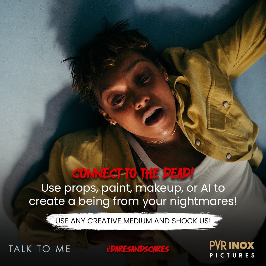 PicturesPVR's tweet photo. 1️⃣ Follow @PicturesPVR
2️⃣ Participate in at least 1 of the dares
3️⃣ Tag us in your photos, videos or comments
4️⃣ Don't forget to use the hashtag #DaresAndScares
Join now and let the scares begin! 😱🎉
#TalkToMeMovie #HorrorContest #PVRINOXPictures #ContestAlert https://t.co/o3uclUeSyG