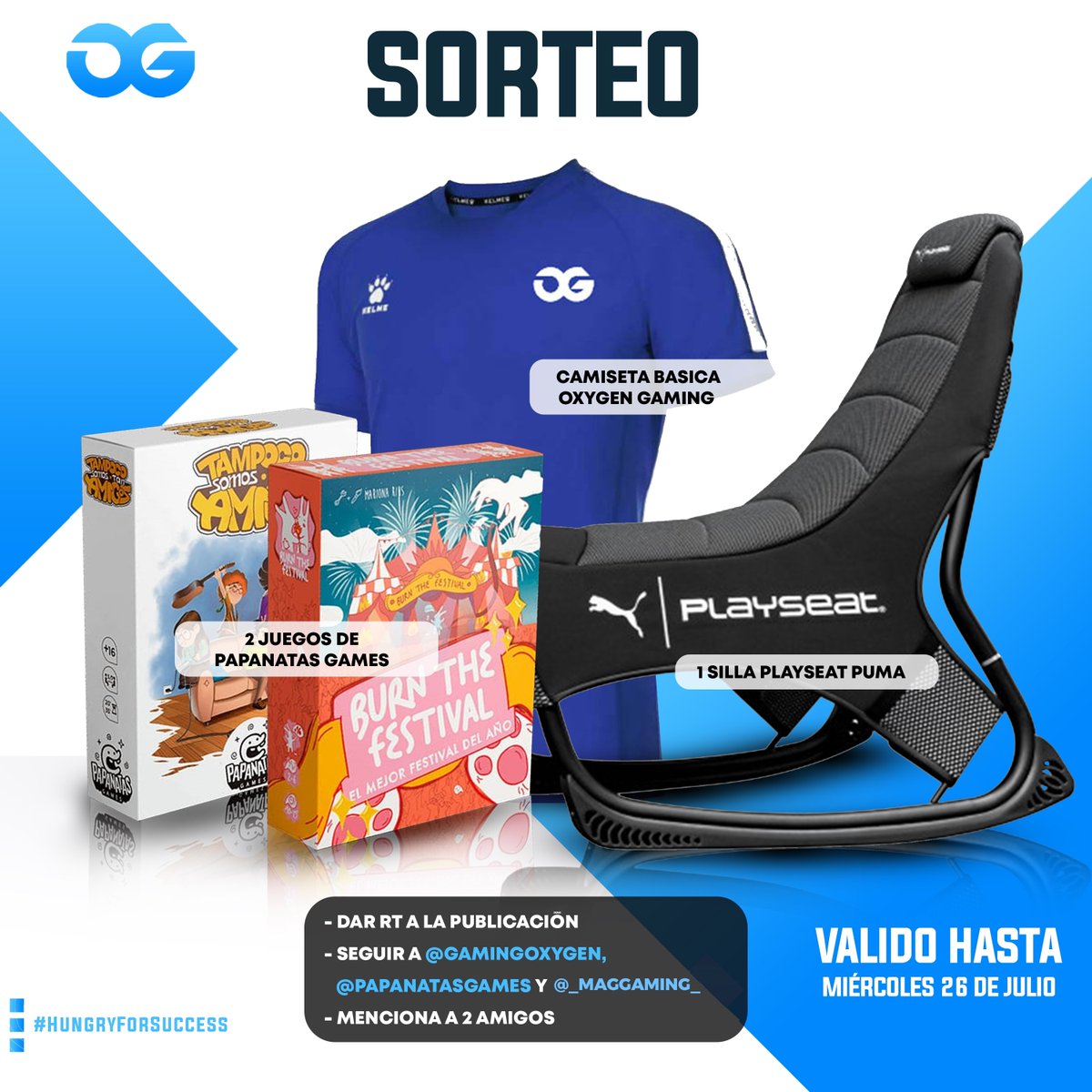 ¡Hoy os traemos un #SORTEO para alegraros la semana de la mano de PapanatasGames y Playseat! 

📍Requisitos:

🔁 RT a la publicación
➡️ Sigue a <a href="/papanatasgames/">papanatasgames</a>, <a href="/_MagGaming_/">MagGaming</a> y <a href="/GamingOxygen/">Oxygen Gaming</a>
🔊 Menciona a 2 amig@s

¡Será válido hasta el 26 de Julio, mucha suerte! 🍀