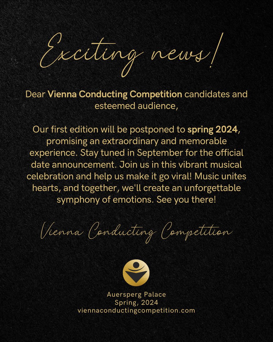 🎉 Exciting news!

#ViennaConductingCompetition #MusicInMotion #EmotionsInSymphony #JoinTheMelody
 #ViennaResidenceOrchestra #AuerspergPalace #ConductingCompetition #ClassicalMusic #MusicCompetition #ViennaMusic #Orchestra #Conductors #Maestros #MusicianLife #ViennaArtists