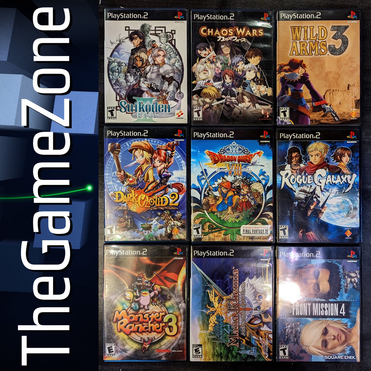 TheGameZoneGZ's tweet photo. TJi! #suikoden2 #chaoswars #wildarms3 #darkcloud2 #dragonquest8 #roguegalaxy #monsterrancher3 #manakhemiaalchemistsofalrevis #frontmission4 #playstation2 #playstation2games #ps2games #ps2 #thegamezone #hillsdalenewjersey https://t.co/mgBQZoTZFd
