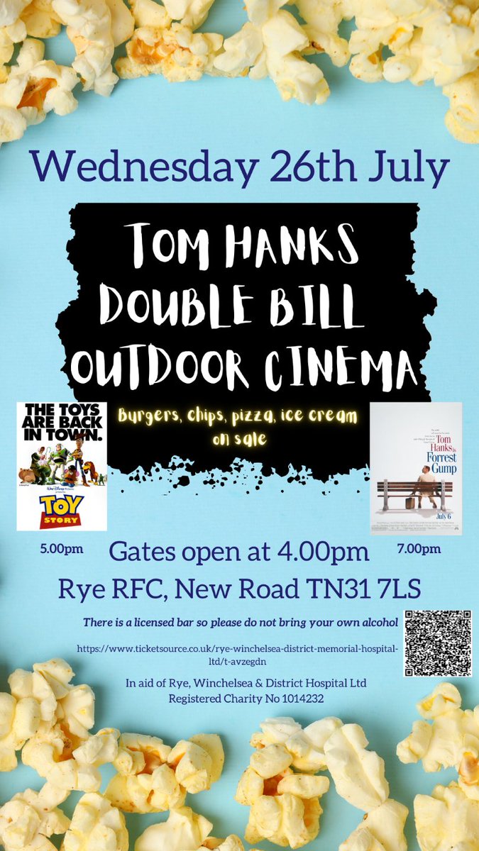 Only a week to go until our Tom Hanks Double Bill Outdoor Cinema event at Rye RFC! Details at https://t.co/MAB8EOMk3Z email fundraising@ryehospital.org.uk call 01797 228842. Tickets available on the door.
#rye #ryeeastsussex #outdoorcinema #aryegoodtime #filmnight #whatsoninrye https://t.co/ECmcCQYsQU