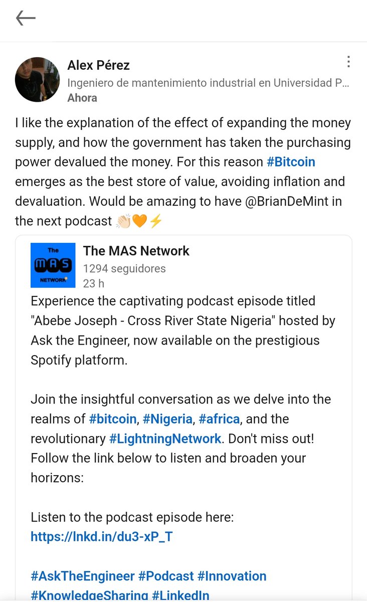alexperexz's tweet photo. @masengagement (17:33) the explanation of the effect of expanding the money supply, and how the government has taken the purchasing power devalued the money, for this reason #Bitcoin is the best store of value avoiding devaluation #AskTheEngineer #Podcast #Innovation #KnowledgeSharing #LinkedIn https://t.co/UfarmAtYM7