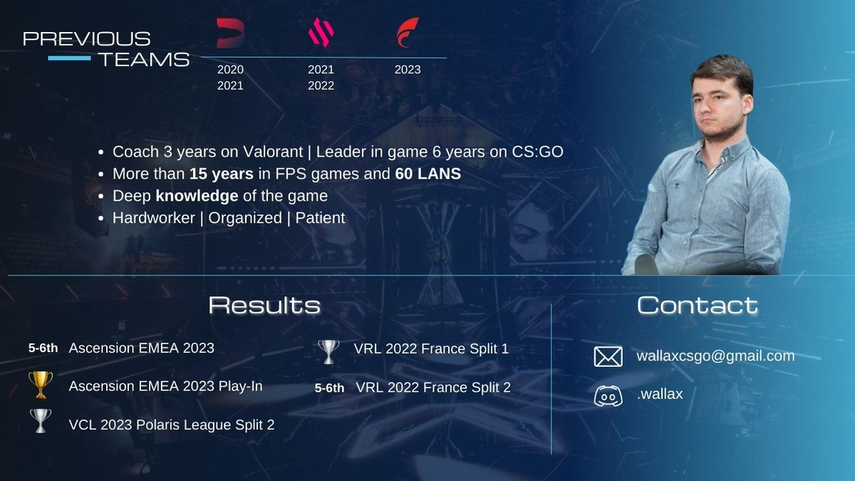 I'm now FA and ready to find my new challenge as a coach

- Able to rebuild a team from scratch
- Can adapt to any group

I can manage everything related to
- Strategy
- Team atmosphere
- Scheduling

Feel free to contact me to get more informations

❤️+♻️Appreciated