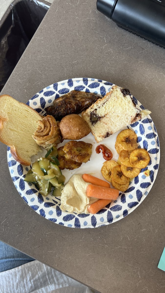 Day 7 of IB Think Globally camp - jerk chicken, cozonac,  chin chin, puff puff, hummus, fried plantains, salted squid, challah, cinnamon buns, plantain chips, cucmber salad. Sharing a bit of home with our fellow campers. Delicious! <a href="/MeadeHSAACPS/">MeadeHSAACPS</a> <a href="/principal_durr/">Dr. Ryan Durr</a>