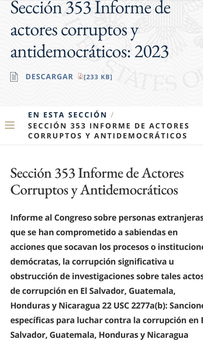 ManfredoGuate's tweet photo. 🚨URGENTE. Lista Engel de Guatemala.👁️👀🔍👇🏾
Sección 353 Informe de Actores Corruptos y Antidemocráticos: 2023
Informe al Congreso sobre personas extranjeras que a sabiendas han participado en acciones que socavan procesos o instituciones democráticas, corrupción significativa u obstrucción de investigaciones sobre tales actos de corrupción en El Salvador, Guatemala, Honduras y Nicaragua 22 USC 2277a(b): Sanciones específicas para combatir la corrupción en El Salvador, Guatemala, Honduras y Nicaragua.
Guatemala
📍Cinthia Edelmira Monterroso Gómez, una actual fiscal, socavó los procesos o instituciones democráticas al presentar cargos penales sin fundamento y con motivos políticos contra los periodistas por ejercer su libertad de expresión protegida por la ley guatemalteca.
📍Edgar Humberto Navarro Castro, expresidente del administrador del mercado mayorista de energía de Guatemala, se involucró en una corrupción significativa al proporcionar beneficios oficiales a cambio de sobornos y sobornos, a expensas de mejorar la eficiencia energética y tomar medidas efectivas contra el cambio climático.
📍Fredy Raul Orellana Letona, un juez actual, socavó los procesos o instituciones democráticas al autorizar cargos penales sin fundamento y por motivos políticos contra periodistas que ejercían su libertad de expresión protegida por la ley guatemalteca.
📍Gendri Rocael Reyes Mazariegos, ex ministro del interior, se involucró en una corrupción significativa.
📍Joviel Acevedo Ayala, actual jefe del Sindicato de Trabajadores de la Educación de Guatemala (STEG), se involucró en una corrupción significativa al proporcionar el apoyo político de STEG a cambio de sobornos de funcionarios públicos.
📍Jimi Rodolfo Bremer Ramírez, un juez actual, socavó los procesos o instituciones democráticas al autorizar cargos penales por motivos políticos contra periodistas por ejercer su libertad de expresión protegida por la ley guatemalteca.
📍Lesther Castellanos Rodas, ex juez y actual Relator Guatemalteca contra la Tortura, socavó los procesos o instituciones democráticas al tomar represalias contra un fiscal anticorrupción por presentar quejas administrativas sobre el manejo de un caso penal por parte de Castellanos.
📍Melvin Quijivix Vega, el actual presidente del Instituto Nacional de Electrificación, se involucró en una corrupción significativa al usar su posición y conexiones para dirigir indebida e ilegalmente contratos de contratación pública a empresas específicas, en varios casos a una empresa de su propiedad privada.
📍Omar Ricardo Barrios Osorio, el actual presidente de la junta directiva de la Comisión Portuaria Nacional, socavó los procesos o instituciones democráticas al conspirar para intimidar y acosar a un fiscal anticorrupción por denunciar la actividad corrupta.
📍Walter Ramiro Mazariegos Biolis, Rector de la Universidad de San Carlos, socavó los procesos o instituciones democráticas al aceptar el cargo de rector de la institución de educación pública en julio de 2022 después de un proceso de selección fraudulento.