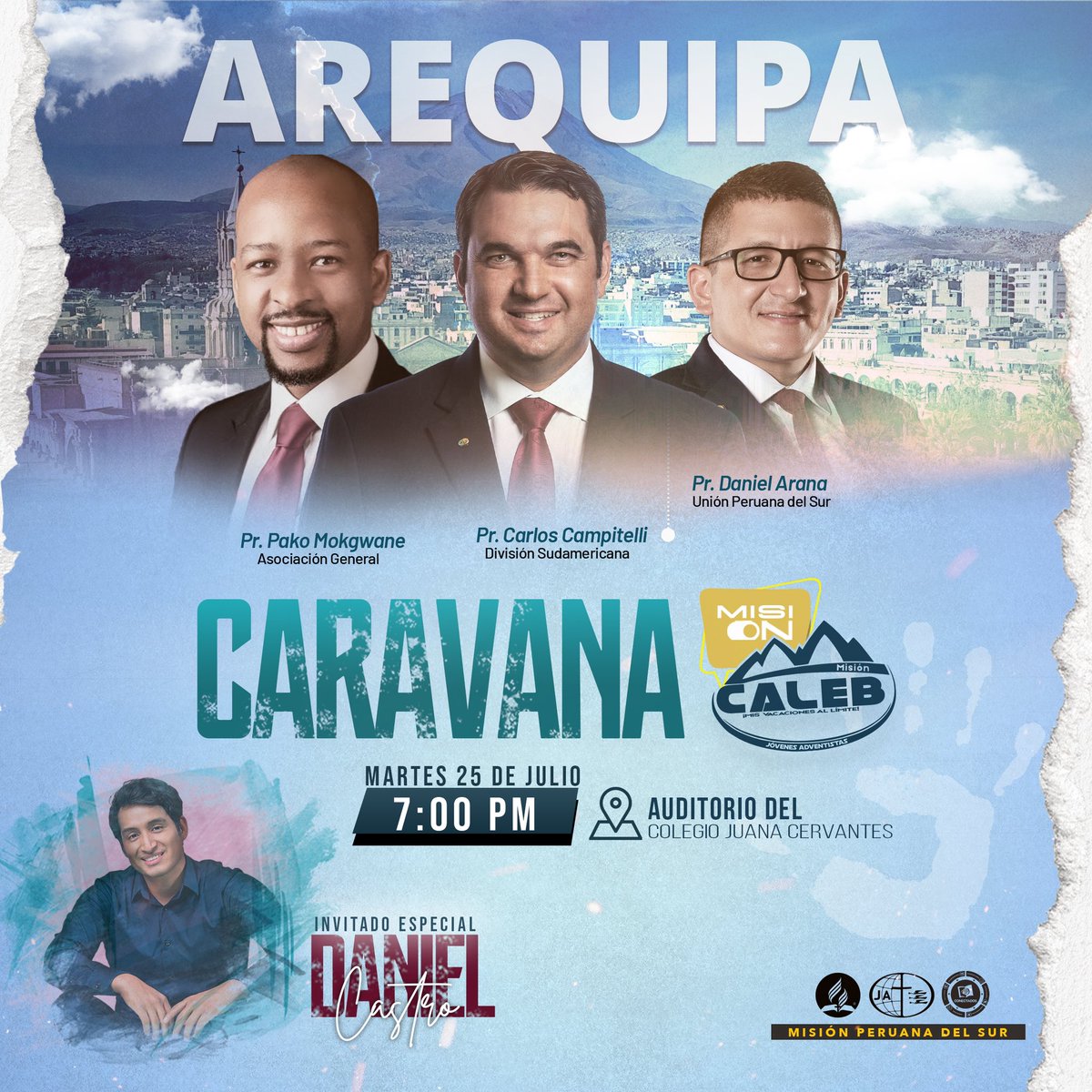 AdventistaAPSur's tweet photo. 👉En la #MPS ya estamos en #ModoCaleb.
🗓Este 25 de julio #Arequipa será la parada estratégica de la #CaravanaCaleb.
✅Participa con nosotros de una noche de adoración y alabanza. #MisiónCaleb #YoVoy #MásAlláDeLasPuertas. 🖐🏻🖐🏻
@EnzoChavez @DanielVillarE https://t.co/2SeanZtpWK