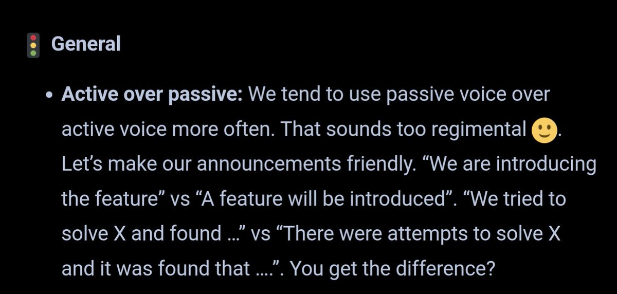 Excerpt from the announcement rubric I wrote when leading platform teams.