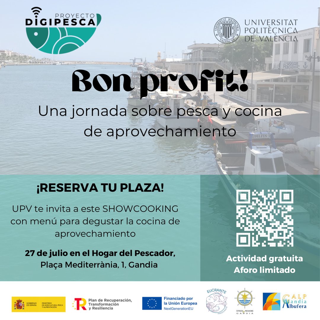 digipesca's tweet photo. La UPV organiza, dentro de #Digipesca, este evento -gratuito-, que cuenta con la colaboración de la Cofradía de Pescadores de Gandia, GALP La Safor y el apoyo de Eucrante, para poner en valor pescados de poco interés €.
Infórmate y reserva plaza: https://t.co/qznYLcdGvp https://t.co/nfe3I2g84s