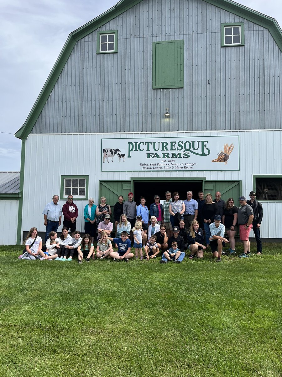 Justin &amp; Laura grow seed potatoes, soybeans, grain, &amp; forages, and in 2020 added a dairy operation to their farm. They also run a custom seed grain cleaning and treating facility. Of course, the highlight of the tour for our mini OYF’ers was the hay loft &amp; feeding the calves.