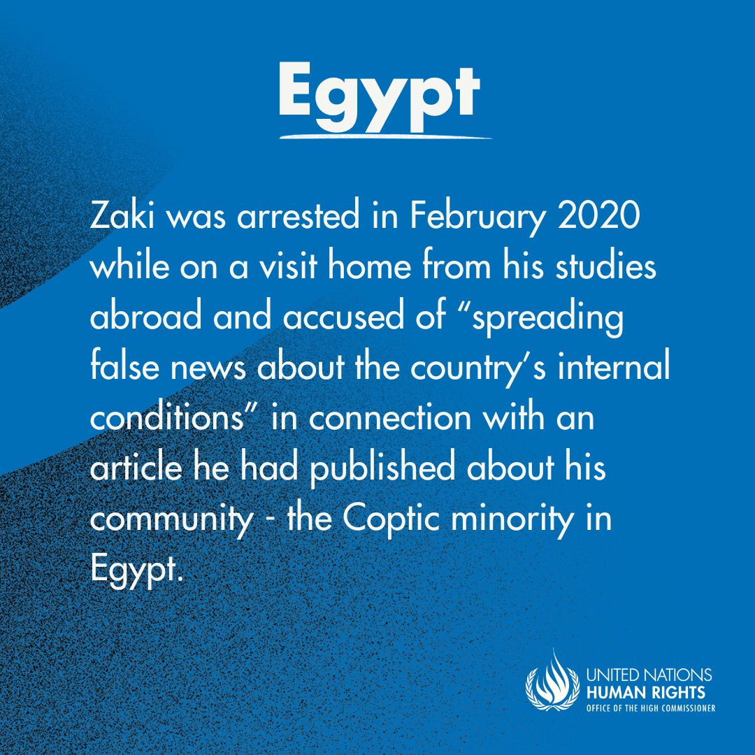 #Egypt: We're alarmed by the sentencing yesterday of Egyptian researcher &amp; rights defender Patrick George Zaki to 3yrs in prison, on account of his expression of views. We urge his immediate &amp; unconditional release. ohchr.org/en/press-relea…