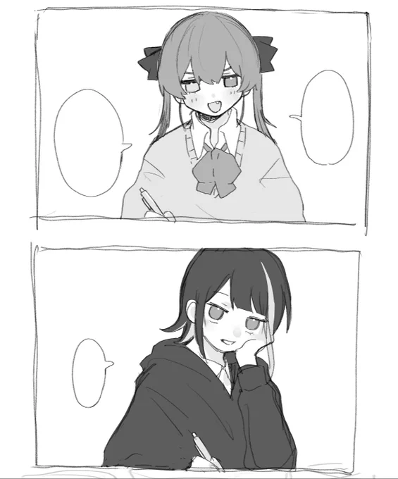 放課後の教室でお絵描きする2人💚🏴‍☠️