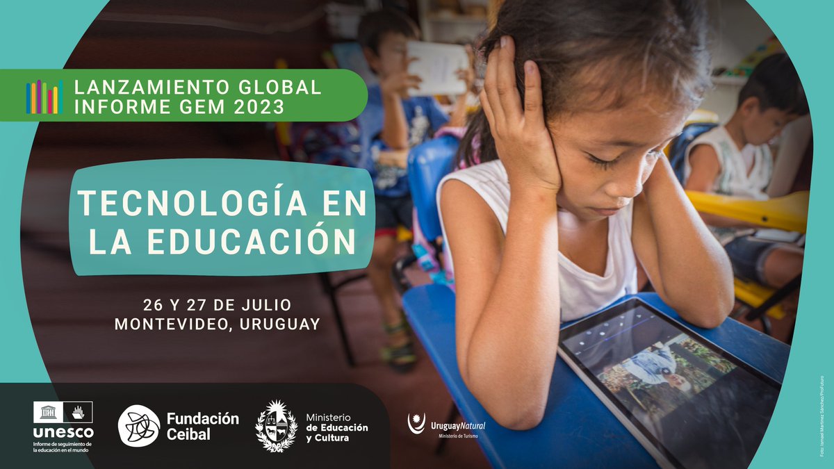 fundacionceibal's tweet photo. 📢Falta 1 semana para el lanzamiento del #InformeGEM2023 sobre tecnología en la educación❗️ 🗣️Ministros, expertos y académicos del mundo 🗺️se reunirán en #Montevideo el 26 y 27 de julio.   

Organizan @GEMReport, @fundacionceibal y @MEC_Uruguay   

➕INFO https://t.co/5DAN0zTYXc https://t.co/lLKayuMbMy