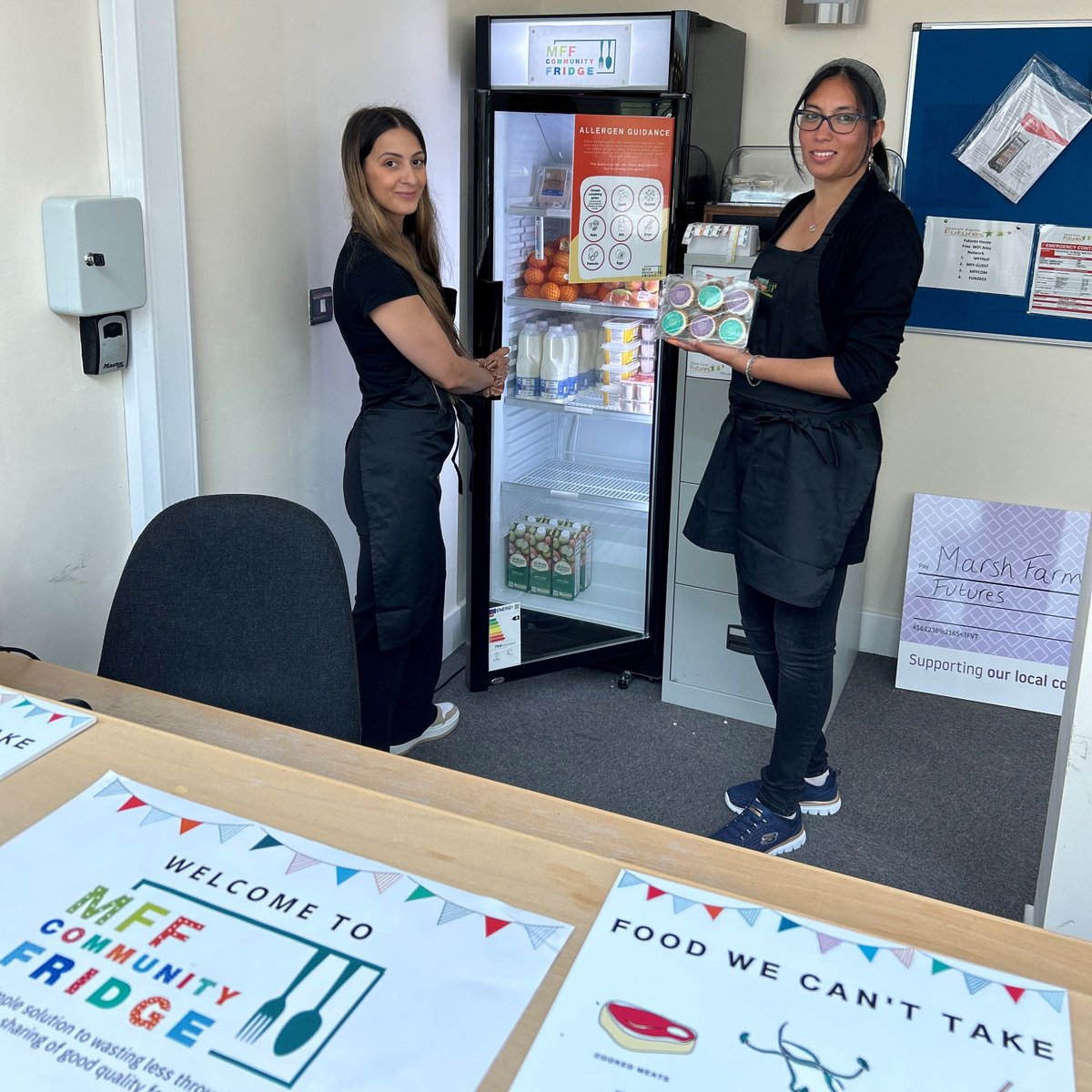 Thank you <a href="/KarenLinley_/">Karen Linley</a> for organising a fantastic <a href="/Tesco/">Tesco</a> donation for the launch of our community fridge! We're open until 7:30pm tonight just pop along to Futures House and sign up as a member to access our fridge. #MFFcommunity #MFFfridge