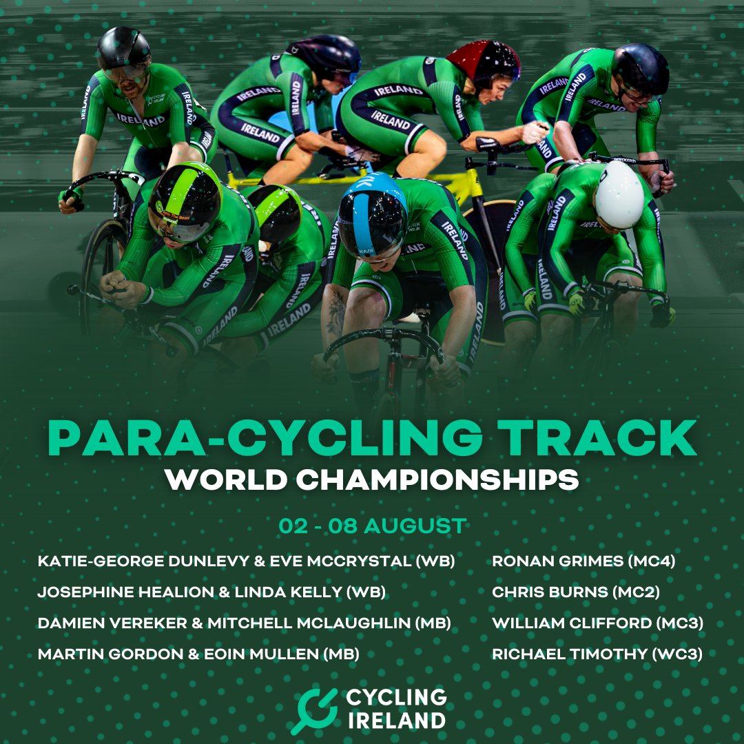 Introducing our Track squads for the UCI Cycling World Championships in Glasgow 🤩👊

1️⃣7️⃣ riders will be in action competing across a range of events on the track🙌

Full announcement here 👇
cyclingireland.ie/news-item/irel…

#GlasgowScotland2023