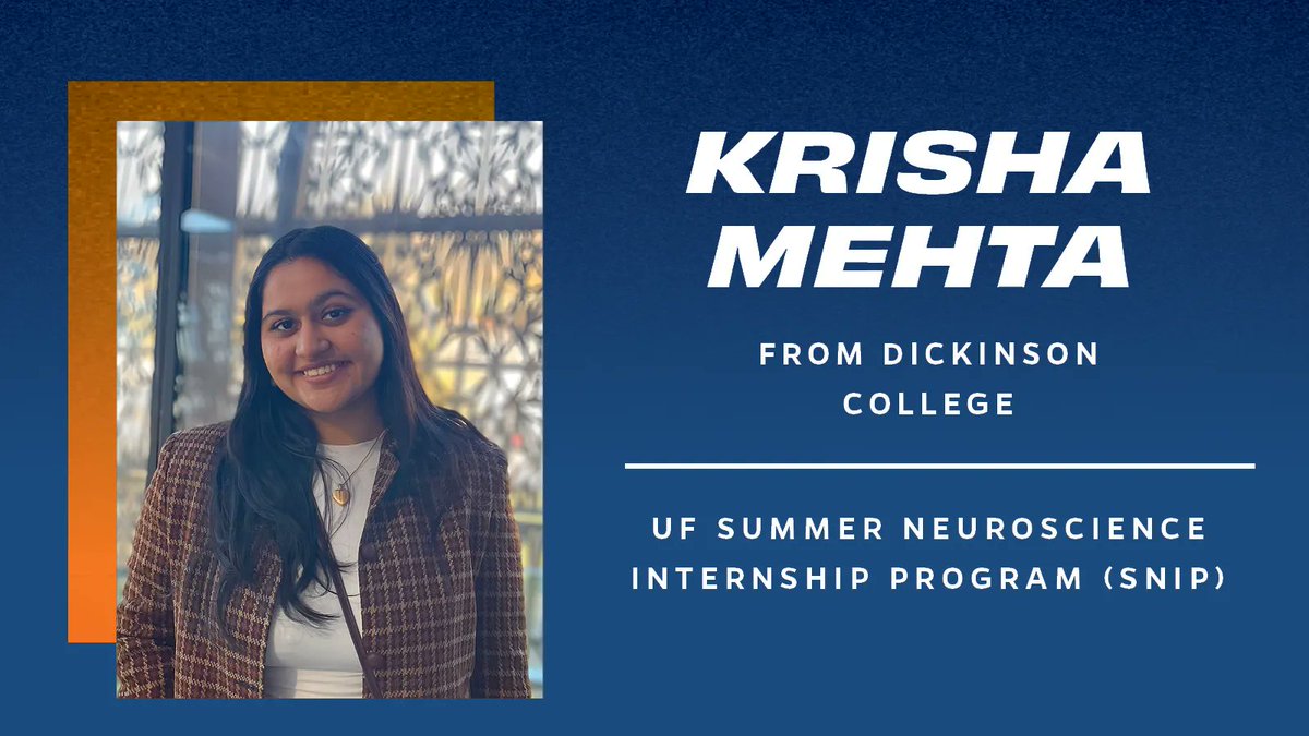 UFNeuroscience's tweet photo. Meet Krisha! A junior at @DickinsonCol, Krisha Mehta is completing her SNIP research experience under the mentorship of Dr. Brandon Warren. #SNIP23 https://t.co/RFOCQpyjaW