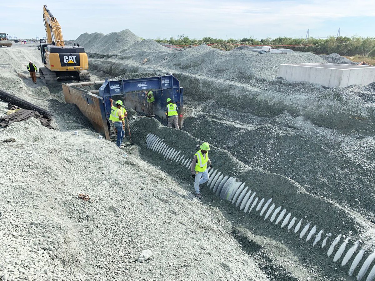 ADS__Inc's tweet photo. Hugh K. Leatherman Sr. Terminal dealt with 12" anticipated settlement over 25 years. The solution? Polypropylene pipe! HP Storm's strength, flexibility, double-gasketed joints triumphed. 28,000+ ft installed for durable, efficient drainage.
#Infrastructure #HPStorm https://t.co/n1oEp32woh