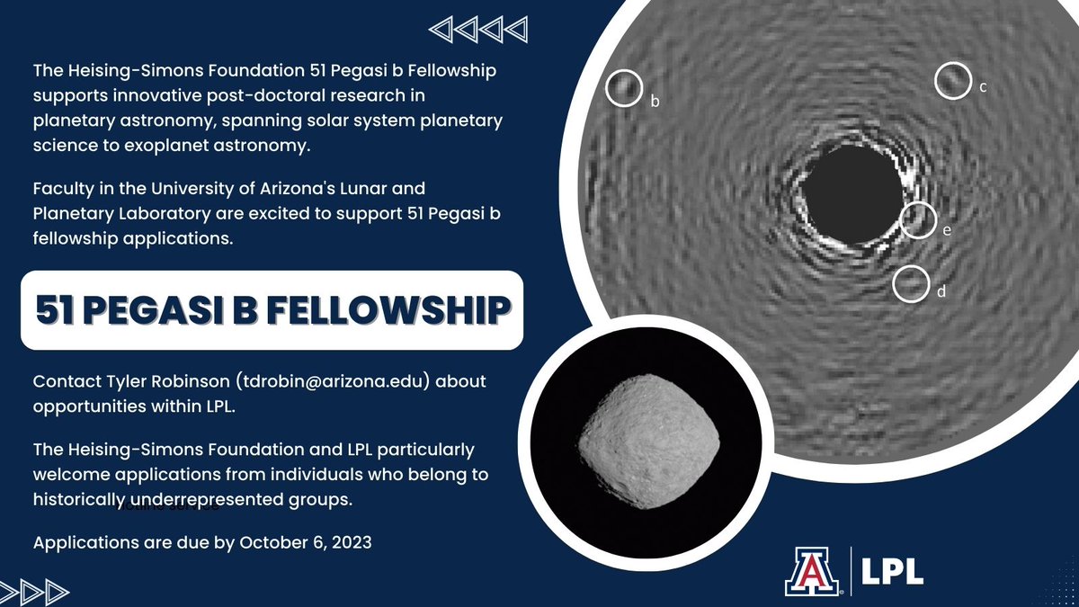 UArizonaLPL's tweet photo. LPL is proud to be a host for 51 Pegasi b Fellowships! More info below! https://t.co/9zktlSQu1s