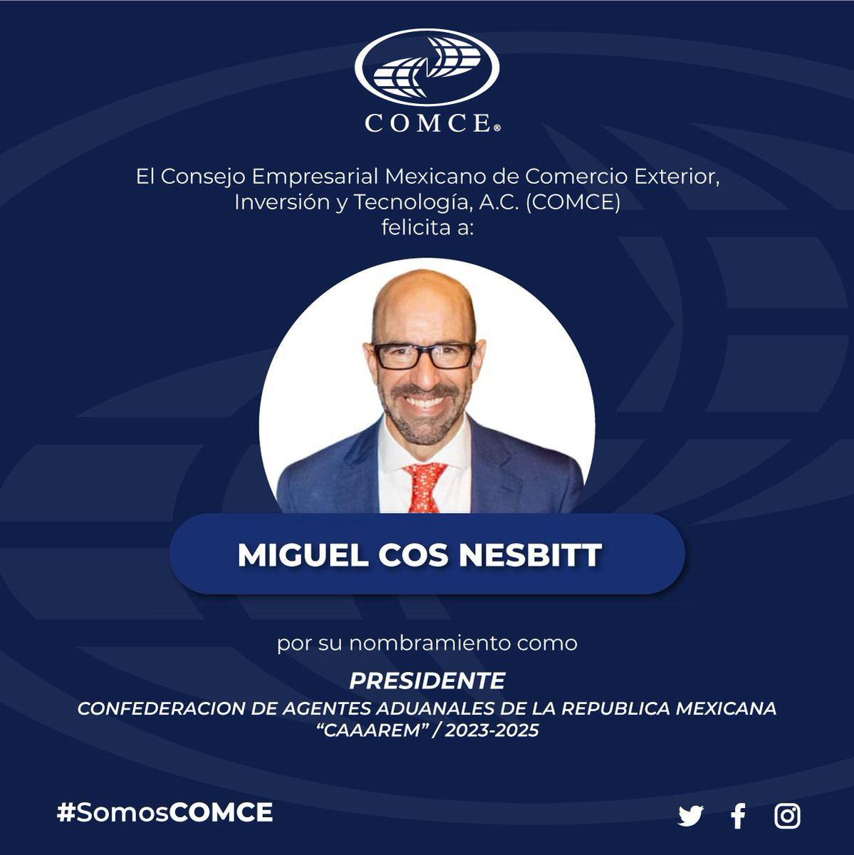 ComceMichoacan's tweet photo. Felicitamos a Miguel Cos Nesbitt por su nombramiento como Presidente de la Confederación de Agentes Aduanales de la República Mexicana @CAAAREM https://t.co/MK4vD1CF5r